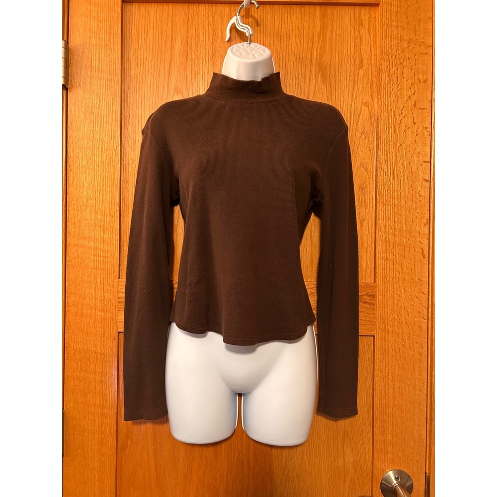 Vintage The Limited Brown Mock Neck Ribbed Long Sleeve Top Small Cotton Spandex